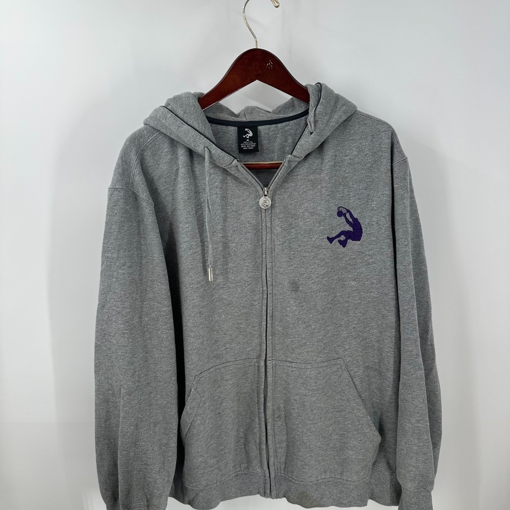 Vintage Rare Shaq‎ Dunkman Purple Silhouette Logo Full-Zip Hoodie Gray Size XL